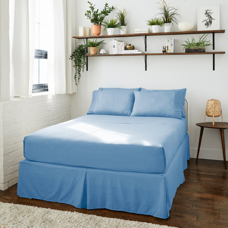 Ensemble de draps 4 pièces en bambou, Bleu pâle, Ensemble de draps pour lit double + un drap-housse