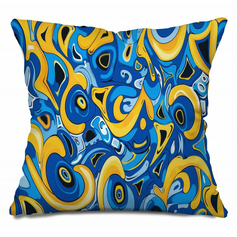 Coussin Trendy, Bleu et jaune / abstrait, H 26 po x l 26 po