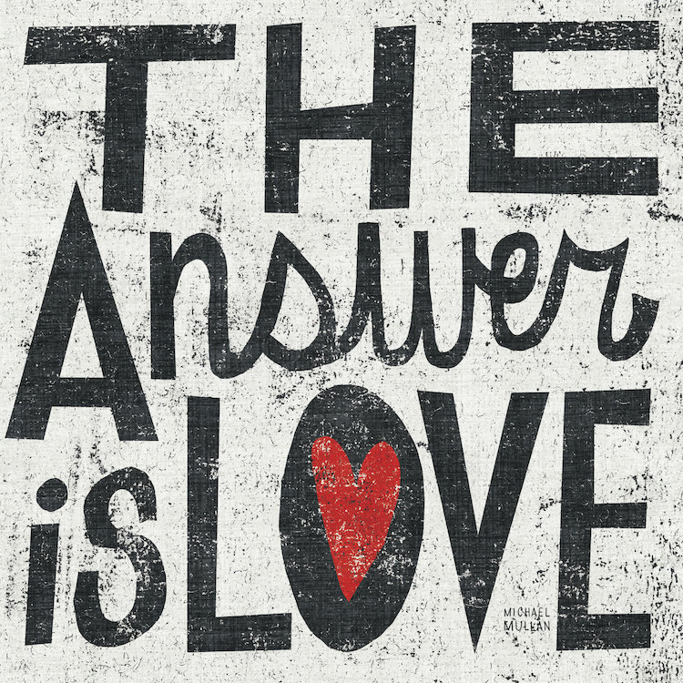 « the answer is love grunge », art textuel sur toile, H 18 po x l 18 po x P 1,5 po, Toile avec cadre noir, Pas de tapis