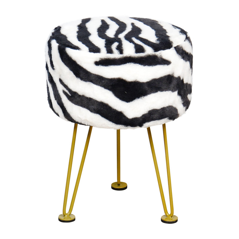 Tabouret rond en fausse fourrure, Fausse fourrure noire / blanche