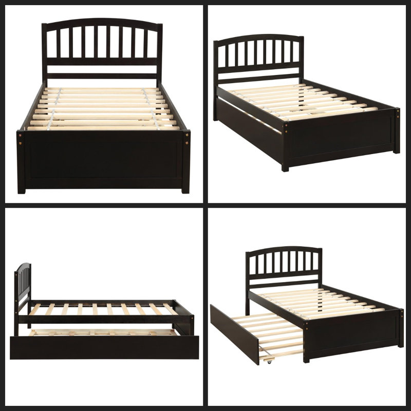 Lit plateforme simple en bois massif avec couchette coulissante Espresso, Espresso