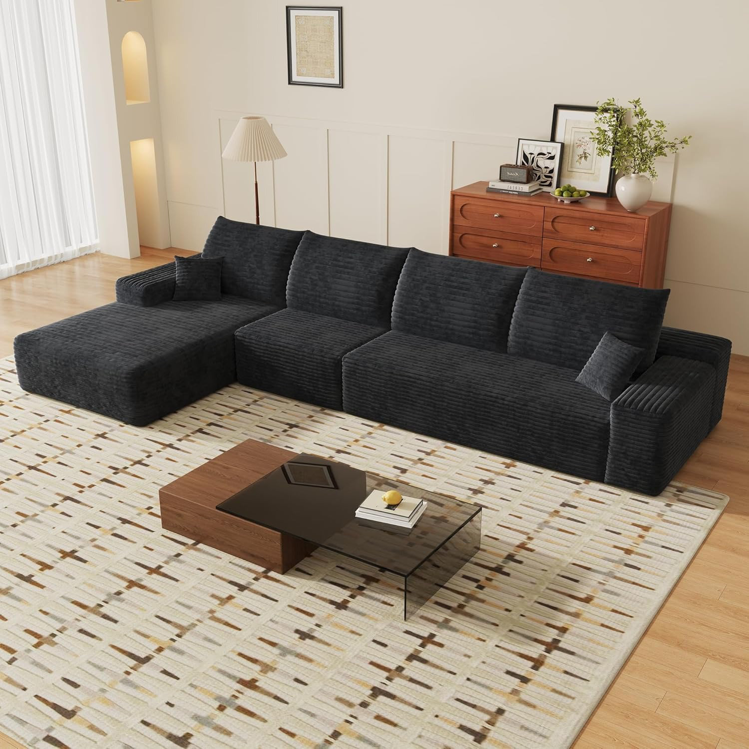 Latitude Run® 135" Corduroy Couch Sectional with Chaise, L Shape ...
