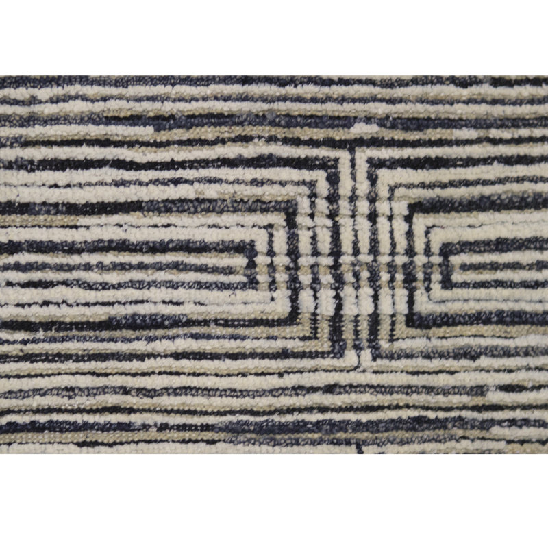 Tapis noir et ivoire de haute qualité noué à la main