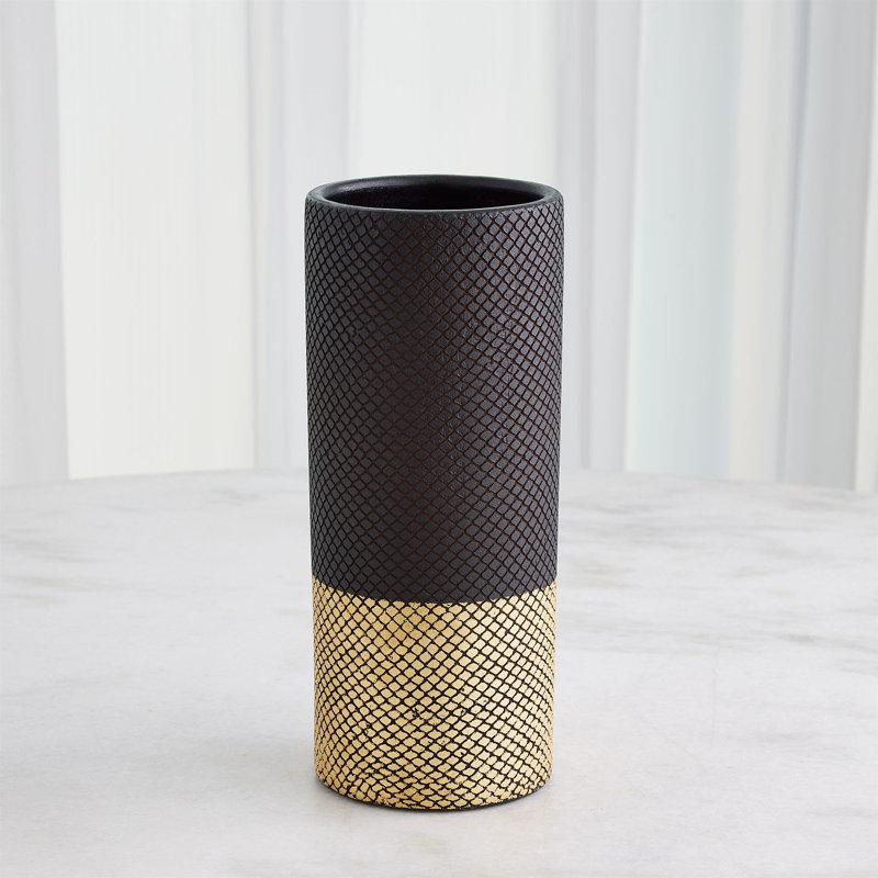 Java Vase-Matte Black/Gold Metallic-Sm, 14" H x 6" W x 6" D