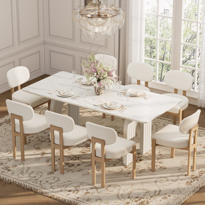 Ensemble table et chaises de salle à manger rectangulaires en MDF de 198 cm (78 po) avec chaises en chenille de bois massif pour 4 à 8 personnes