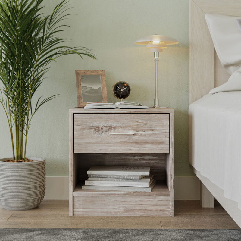 Quintone 39cm W Metal Bedside Table, Antique Oak