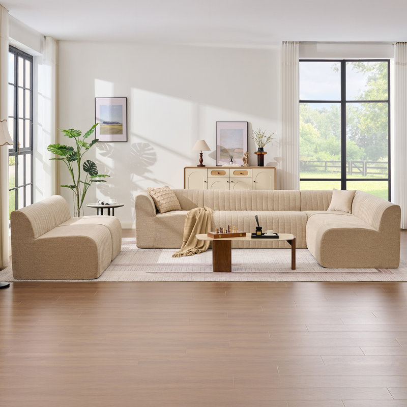 157.6" Upholstered Sectional Oversized Chenille Modular Sofa Compression U Shaped Sofa, 28.8" H x 157.6" W x 87.2" D