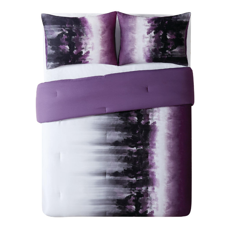 King Size White and Purple Cotton Comforter Set