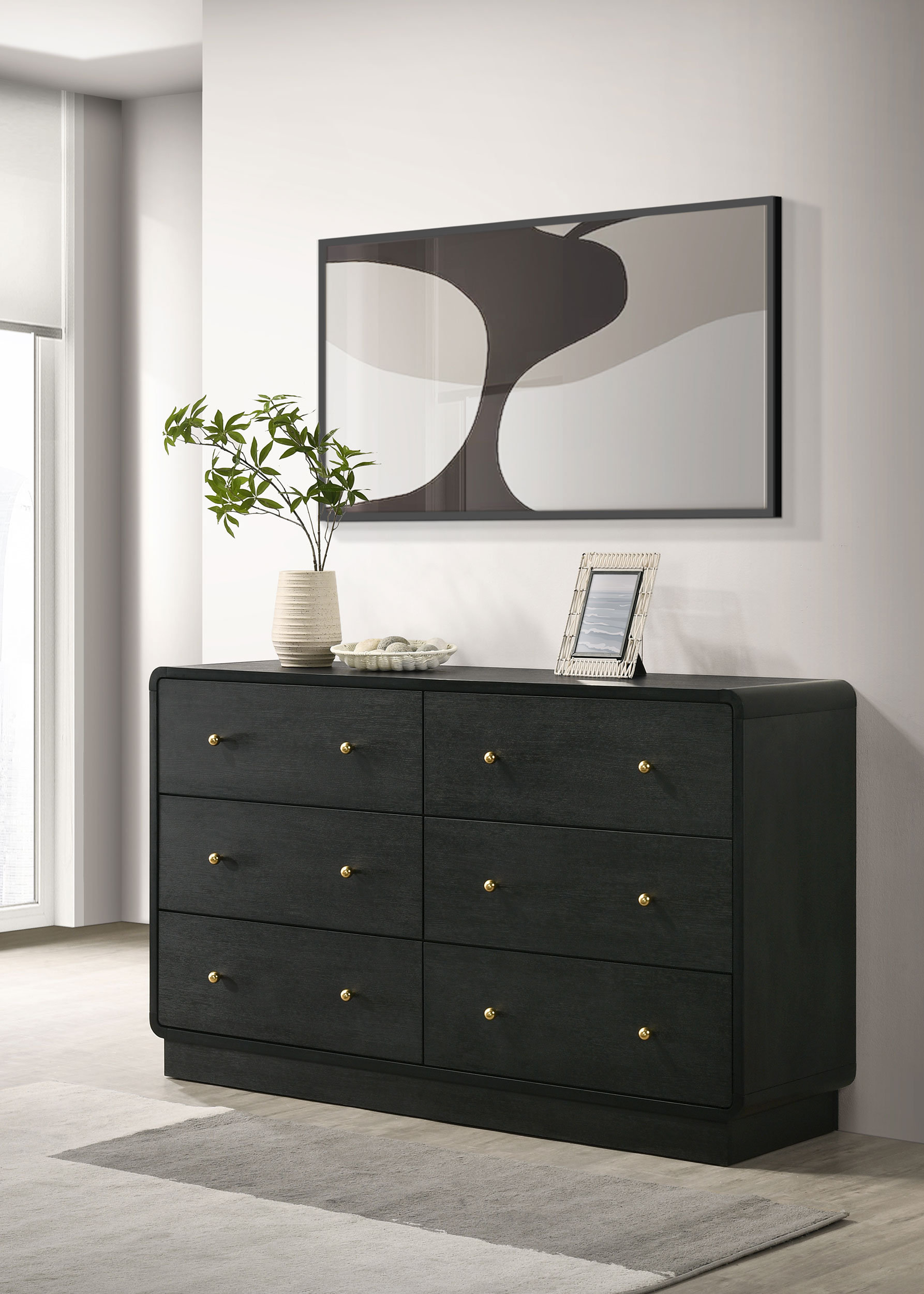 ebern designs 6 drawer dresser Ebern Designs Modern 6 Drawer Dresser, Dressers For Bedroom, Textured Wood Sticks Borders H Legs For Bedroom,living Room, Hallway Ebern Designs Color: