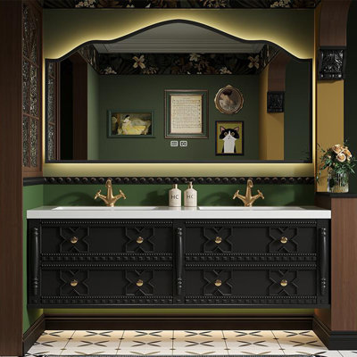 Double-basin French retro style bathroom cabinet
