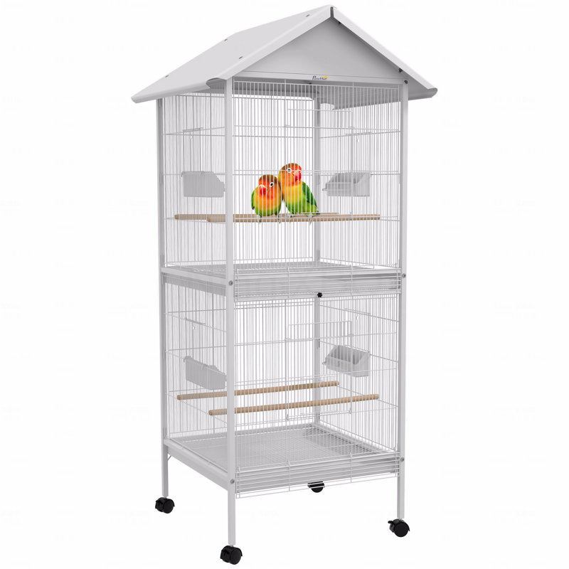 Mangeoire en métal forgé pour cage à oiseaux avec support roulant