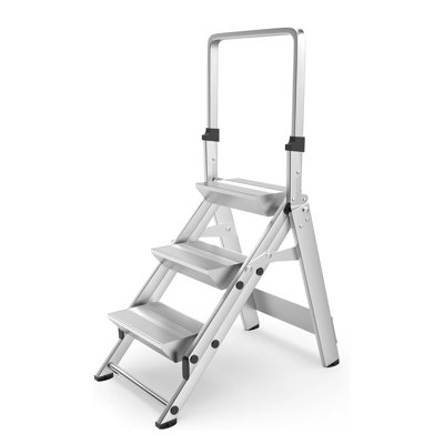 3-Step Ladder, Aluminum Step Stool W/Safety Foldable Handle, Safety Jumbo Stepladder Extra Wide Anti-Slip Pedal, Utility Step Stool Type 1A, Heavy Duty 330 Lbs Rated