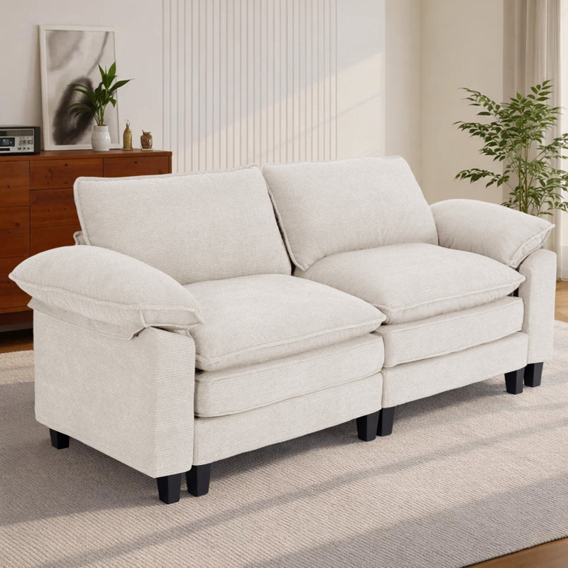 Canapé d'angle 2 pièces rembourré, Chenille beige