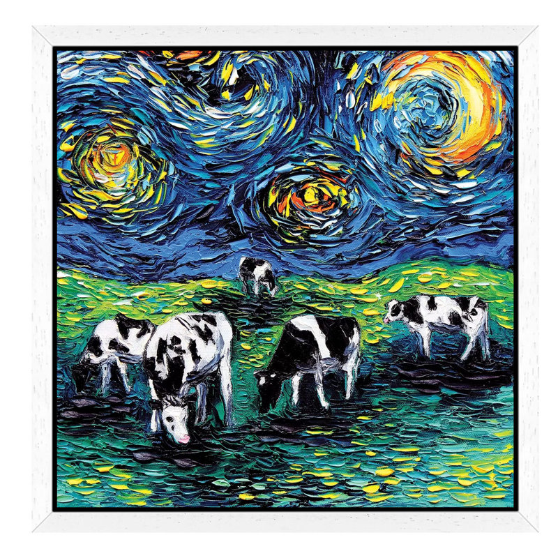 Starry Starry Pasture - Painting on Canvas, 45.72 cm H x 45.72 cm W, White Framed