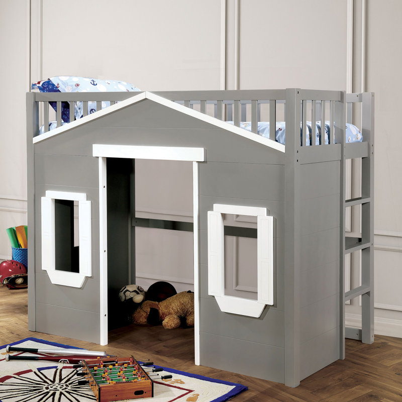 Lit mezzanine Westra, Gris et blanc, Full