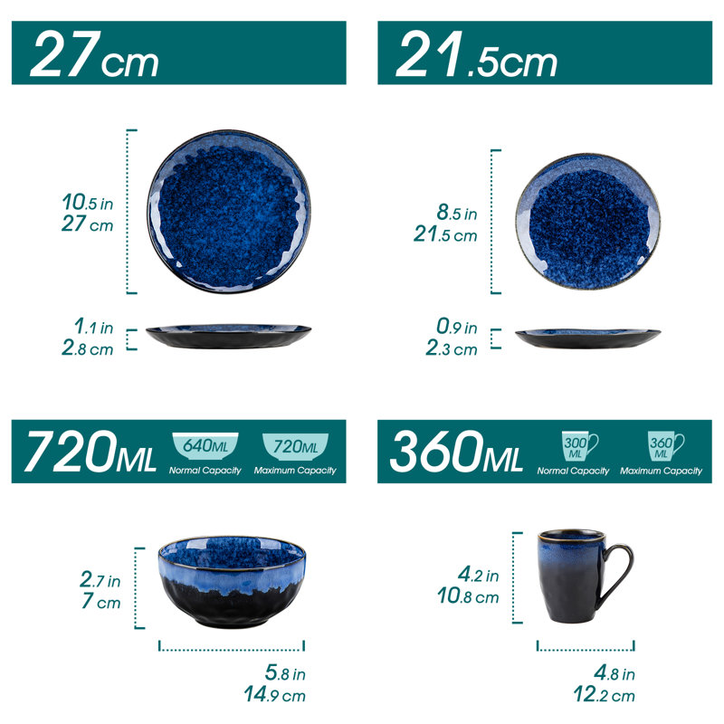 Piece Stoneware Dinnerware Set - Service for 8, Dark Blue