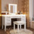 48" Vanity Desk with Mirror and Lights, Makeup Vanity with 7 Drawers and Cushioned Stool, Classic Beige Finish Dressing Table with Hollow Design Drawer for Bedroom, Rubber Wood Legs, Light Beige-1766961995