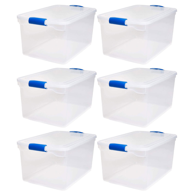Homz Storage Organizing Container Bin with Latching Lids, 66 qt., 6, Blue/Clear