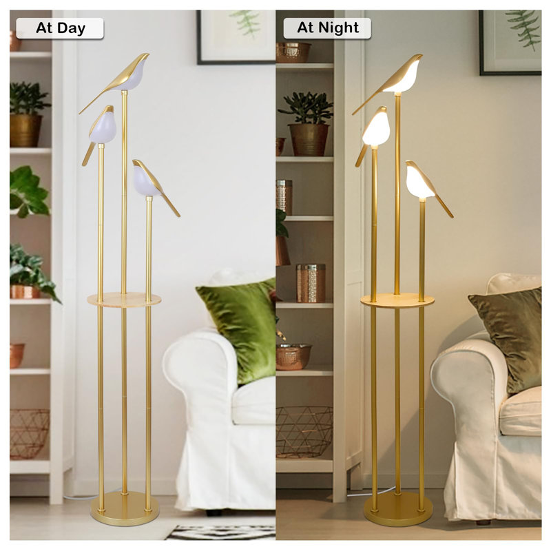 Lampe sur pied moderne avec tablettes, Doré
