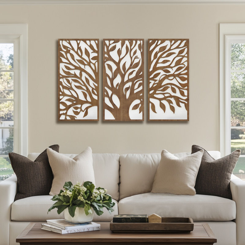 Ensemble de 3 décorations murales en bois Birch Botanical (ensemble de 3)