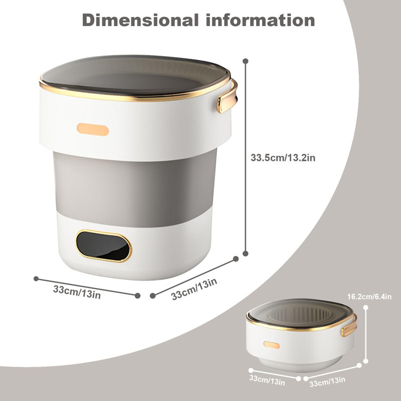13L Mini Portable Washing Machine & Spin Dryer - Fully Automatic, 3 Cleaning Modes, Collapsible, Deep Clean for Small Clothes, Underwear, Baby, Socks, Apartment, Dorm, Travel, Camping - Gray White 13L US Plug
