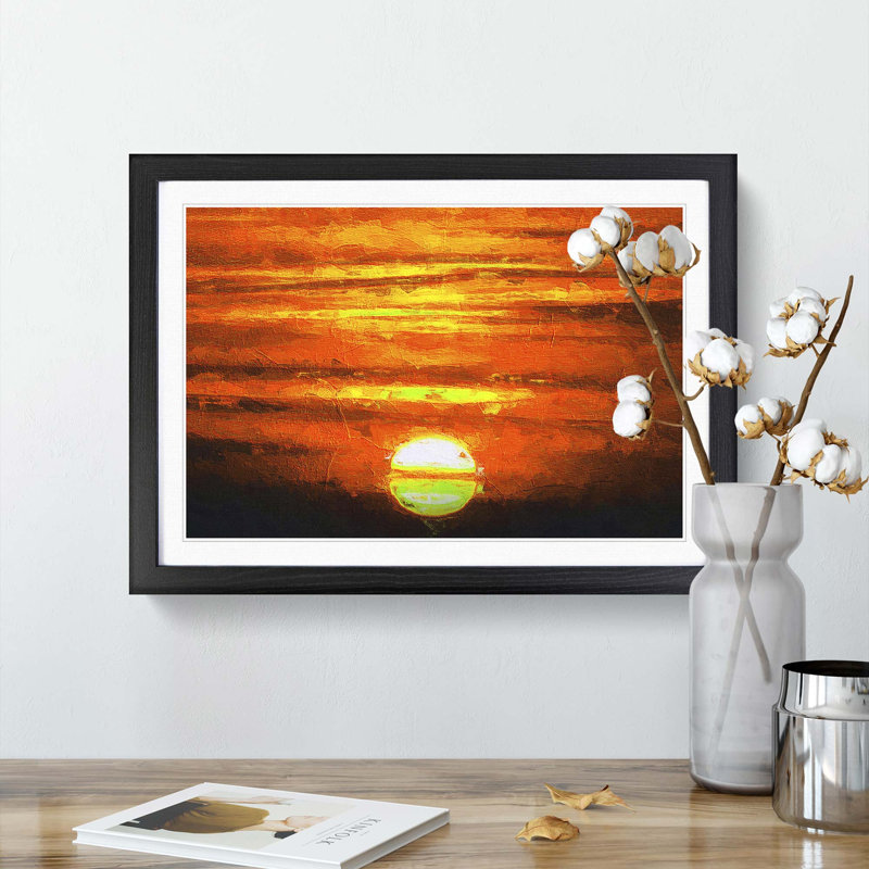 Orange Sunset - Picture Frame Painting Print, 48cm H x 65cm W x 2cm D, Black Framed
