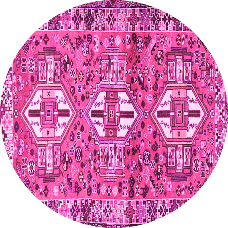Tapis oriental rose / blanc tissé à la machine, Rond 6 pi