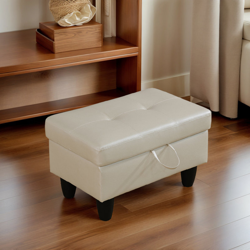 Enitan Faux Leather Ottoman, Pear White, Black