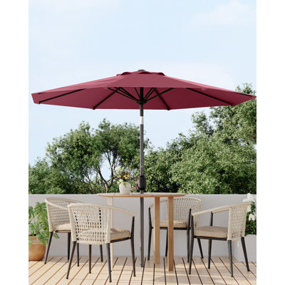 Parasol de patio de 9 pi avec 8 leviers à manivelle robustes et inclinaison à bouton-poussoir pour l'extérieur
