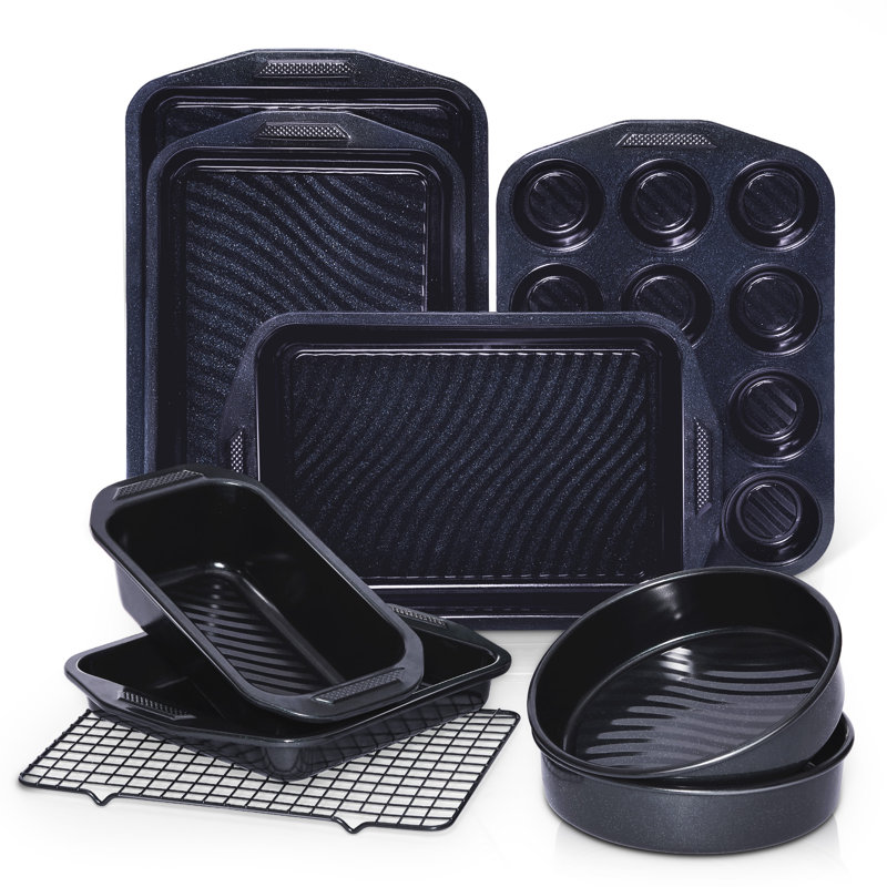 Ensemble de plats de cuisson 9 pièces antiadhésifs, texture ondulée pour dégagement facile, ensemble de plaques de cuisson non toxiques de 0,8 mm d'épaisseur, comprend des plaques à biscuits empilables, chatoyant