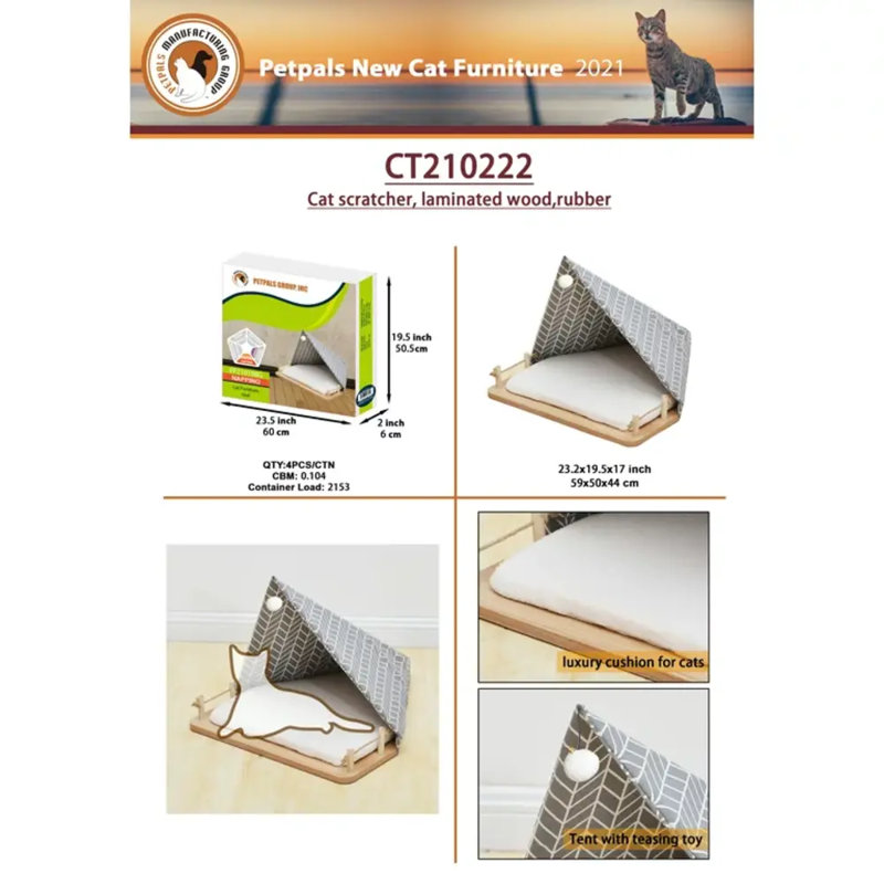 Medium Gray Canvas and Laminate Wood Tent Pet Bed