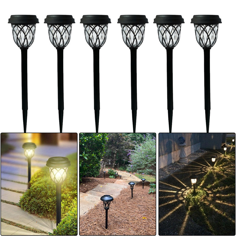 Paquet de 6 lumières d'extérieur à DEL à énergie solaire noires - imperméables, éclairage de 8 heures pour les jardins, les allées, les patios et les allées (ensemble de 6)