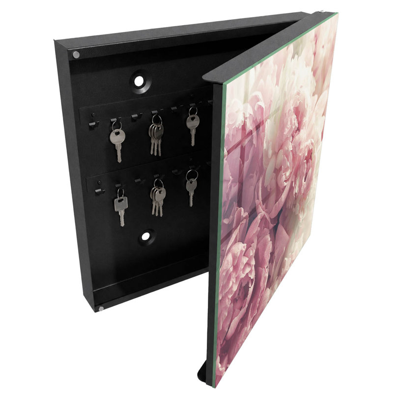 Key box, Opens to the right, 30x30x5, White, Subtle flowers in shades of pink and cream, 