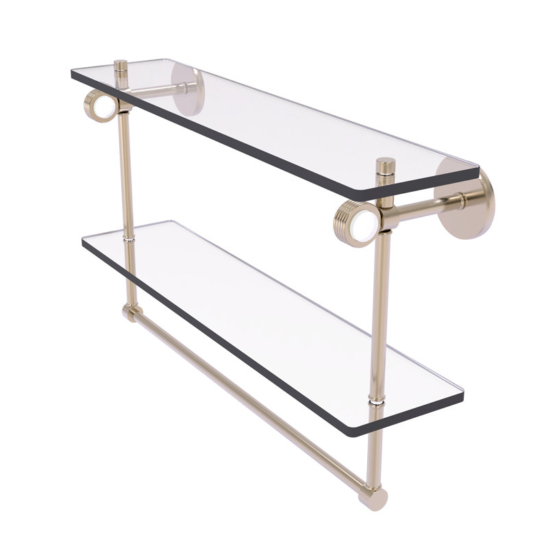 Tablette murale double verre Margolis, H 12,8 po x l 22 po x p 5,6 po, Étain antique