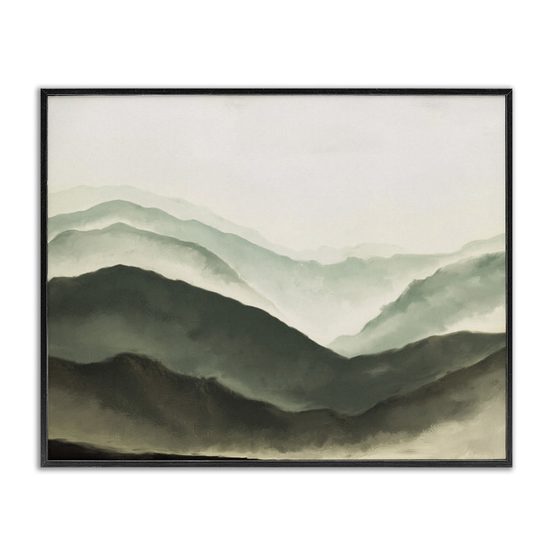Misty Mountain Range Atmospheric Landscape, 20" H x 16" W, Midnight Black Framed Giclee