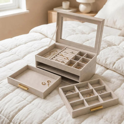 Custom Jewelry Box Organizer w/ Drawers, Champagne.