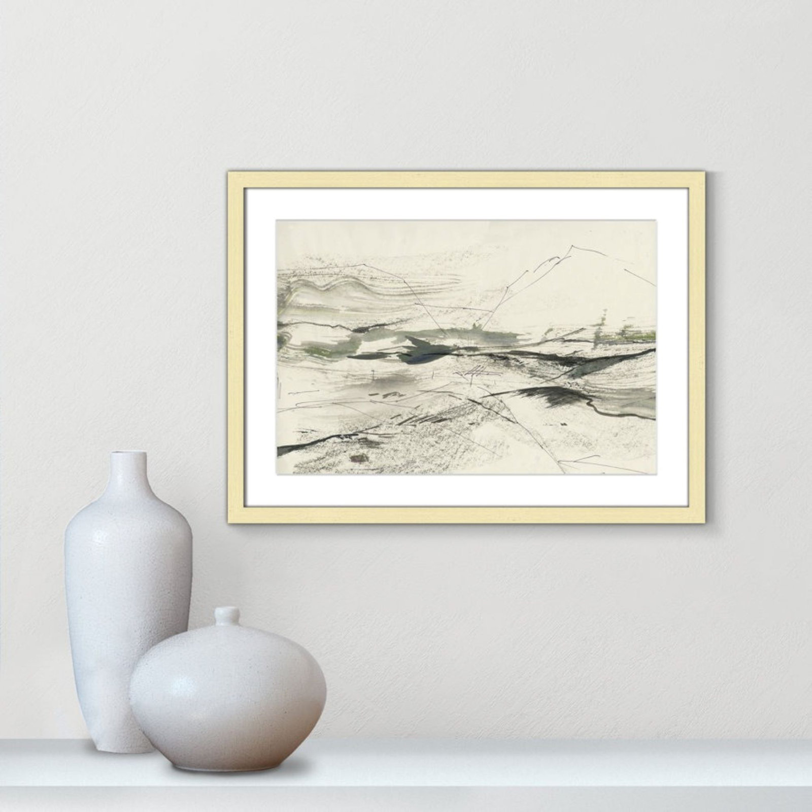 Green Sketches Print by PI Studio, 17" H x 23" W x 1.25" D, Gold Box Picture Framed, White