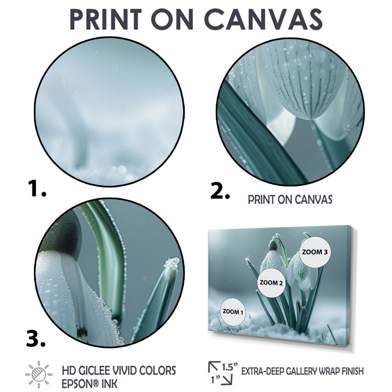 Photo de perle blanche en hiver, Toile avec cadre flottant or, H 28 po x l 60 po x P 1,5 po