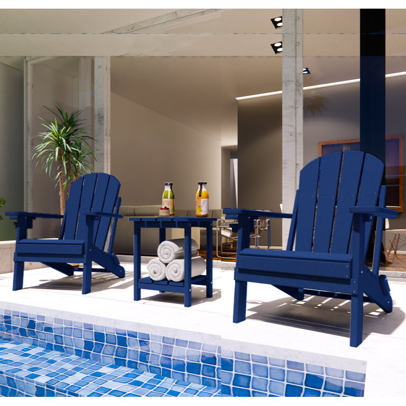 Bethune Foldable Outdoor Adirondack Chair, Navy Blue