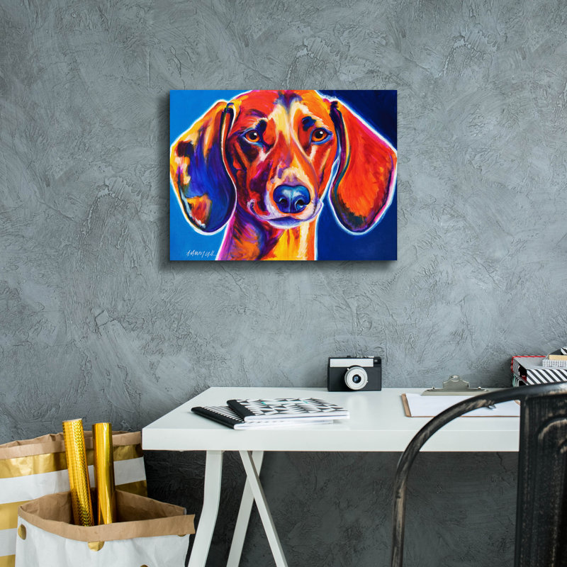 «Dachshund - Bubbs» par Dawg Painter, H 12 po x l 16 po x P 0,75 po