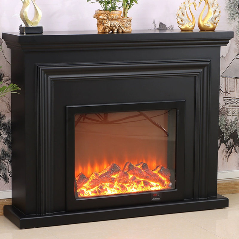 Black Solid + Manufactured Wood Electric Fireplace, Black