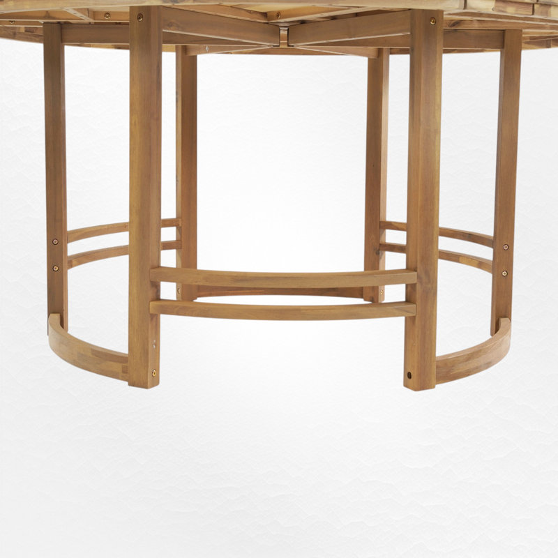 Ensemble de salle à manger pour 4 personnes en bois avec table ronde et trou pour parasol, coussins inclus, Teck clair