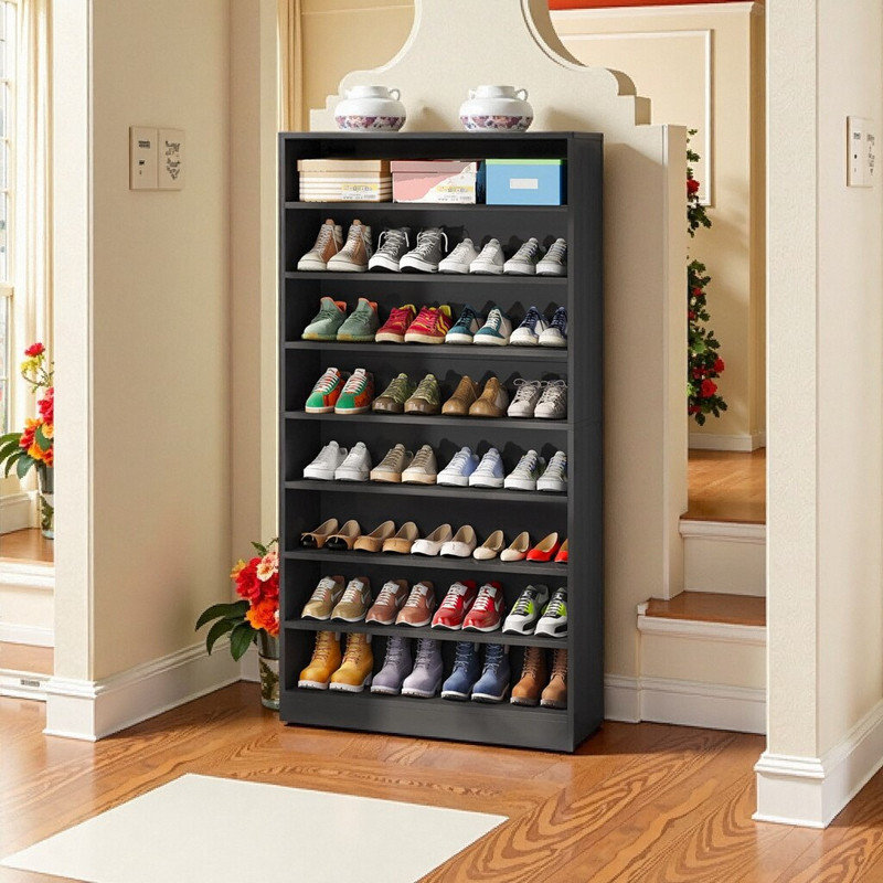 31.49" Wide 9-Tier Freestanding Shoe Storage Cabinet Premium Wood Holds 40 Pairs, Black