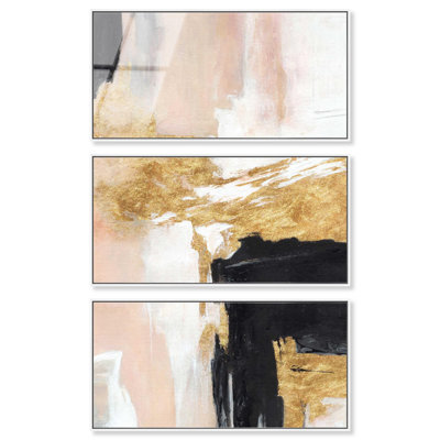 Soft Collision - Ira Colmeva Lichfield, grand ensemble de 3 impressions sur verre encadrées par Art Remedy, cadre blanc, 44 x 22