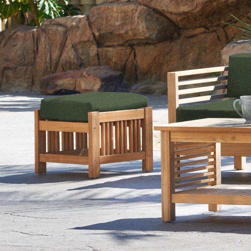 Summer Set Outdoor Teak Ottoman with Sunbrella Cushion, Sunbrella® Play Jungle