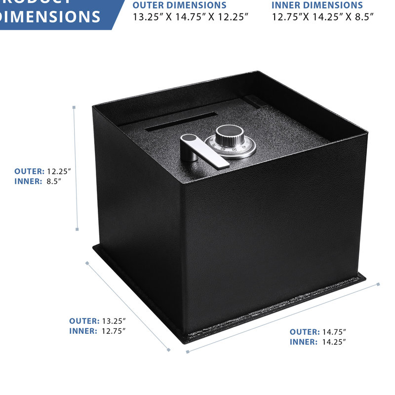 Black Steel Floor Safe 0.89 Cubic Ft - Build, With Drop Slot And Lock Invisible Design, 15.35 In Width, Solid
