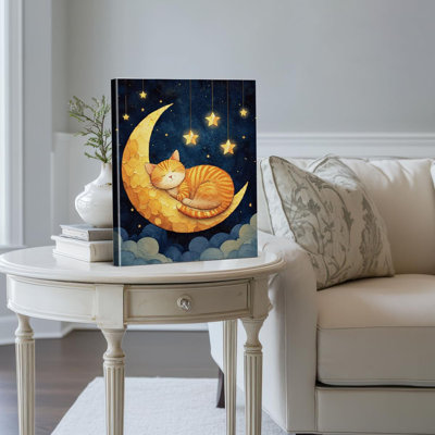 Mignon chat lune, art mural, chat dormant sur la lune, impression, fantaisie