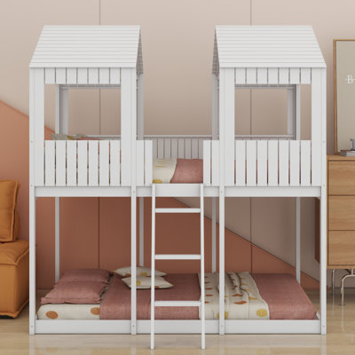Wood Bunk Bed With Roof, Window, Guardrail