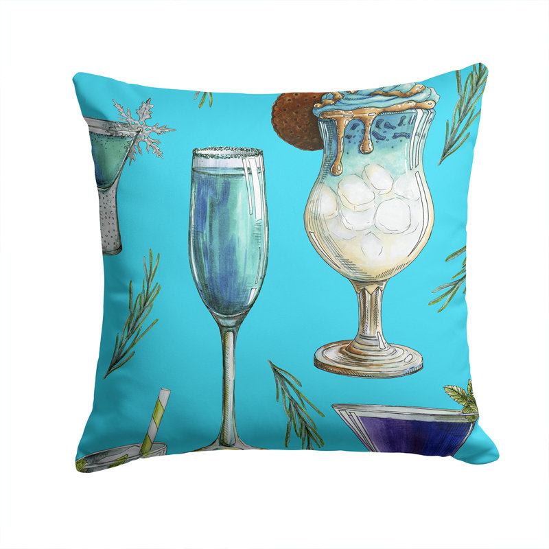 Coussin intérieur/extérieur boissons et cocktails, Bleu / Argent, 14 po x 14 po