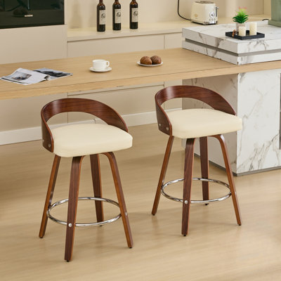 Leather Barstools Set Of 2 With Metal Footrest by George Oliver